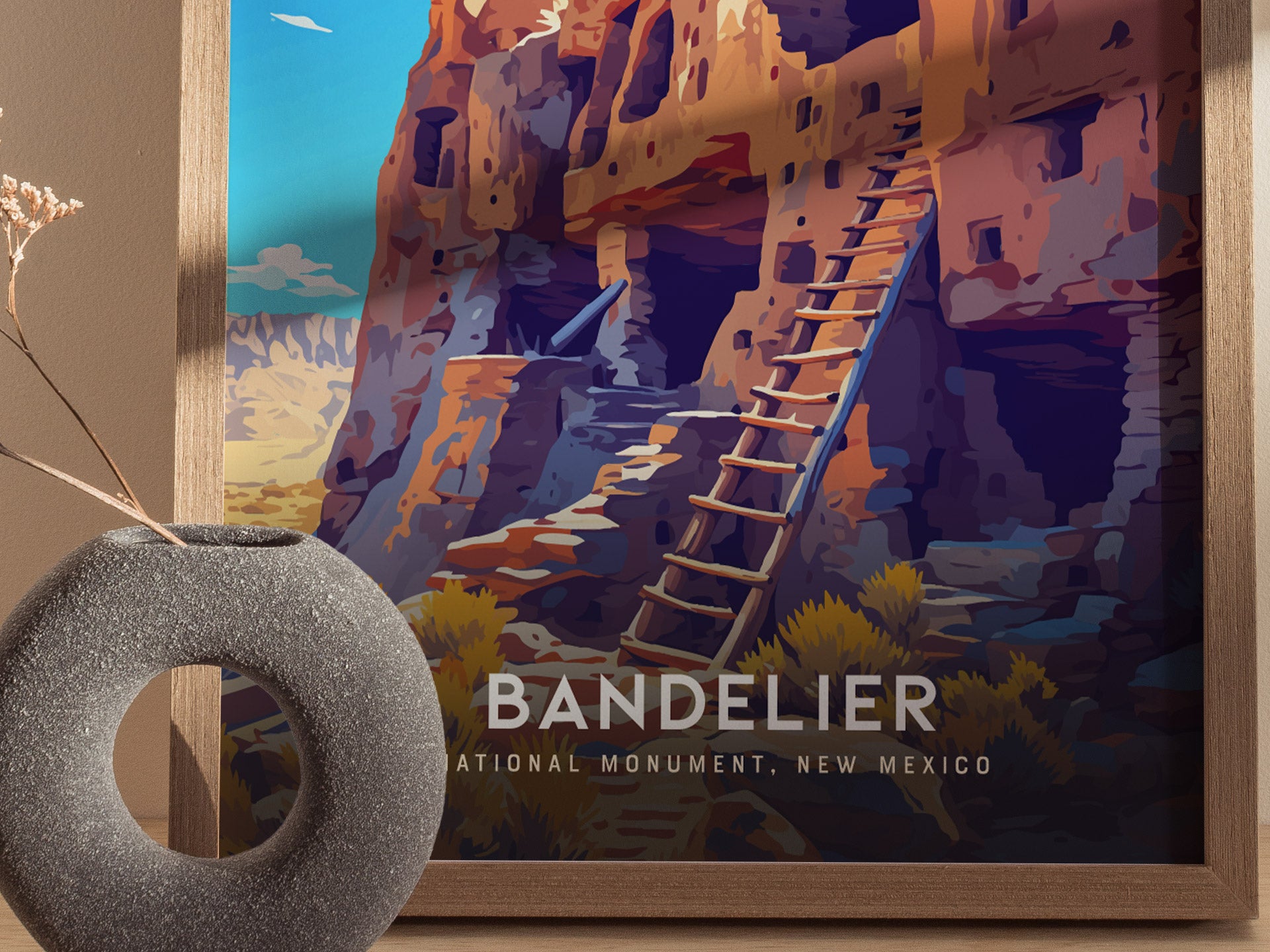 Bandelier National Monument Poster | New Mexico Pueblo Ruins Southwest Wall Art | Framed or Unframed