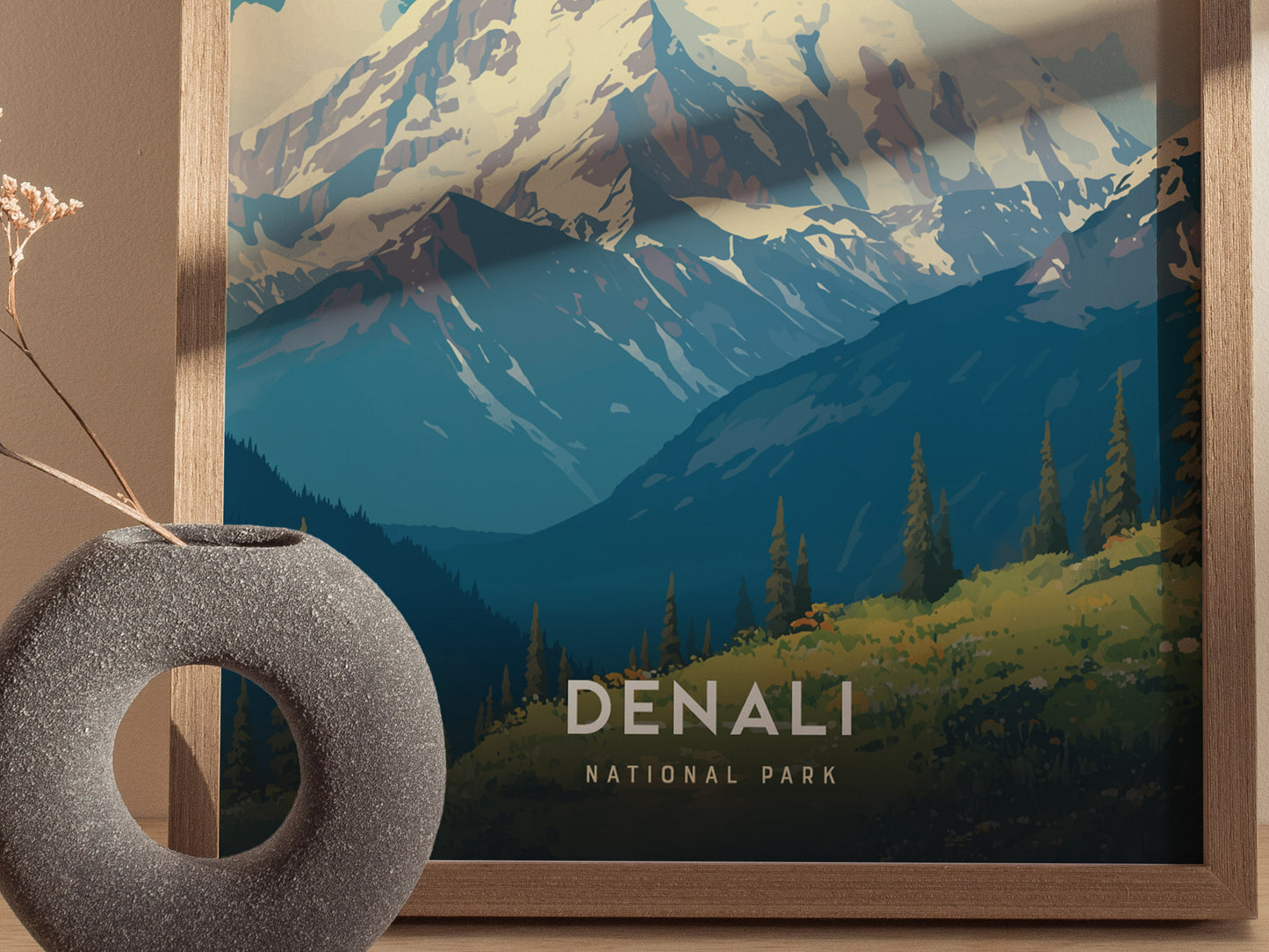 Denali National Park Poster | Alaska Hiker Print Wall Art | Framed or Unframed