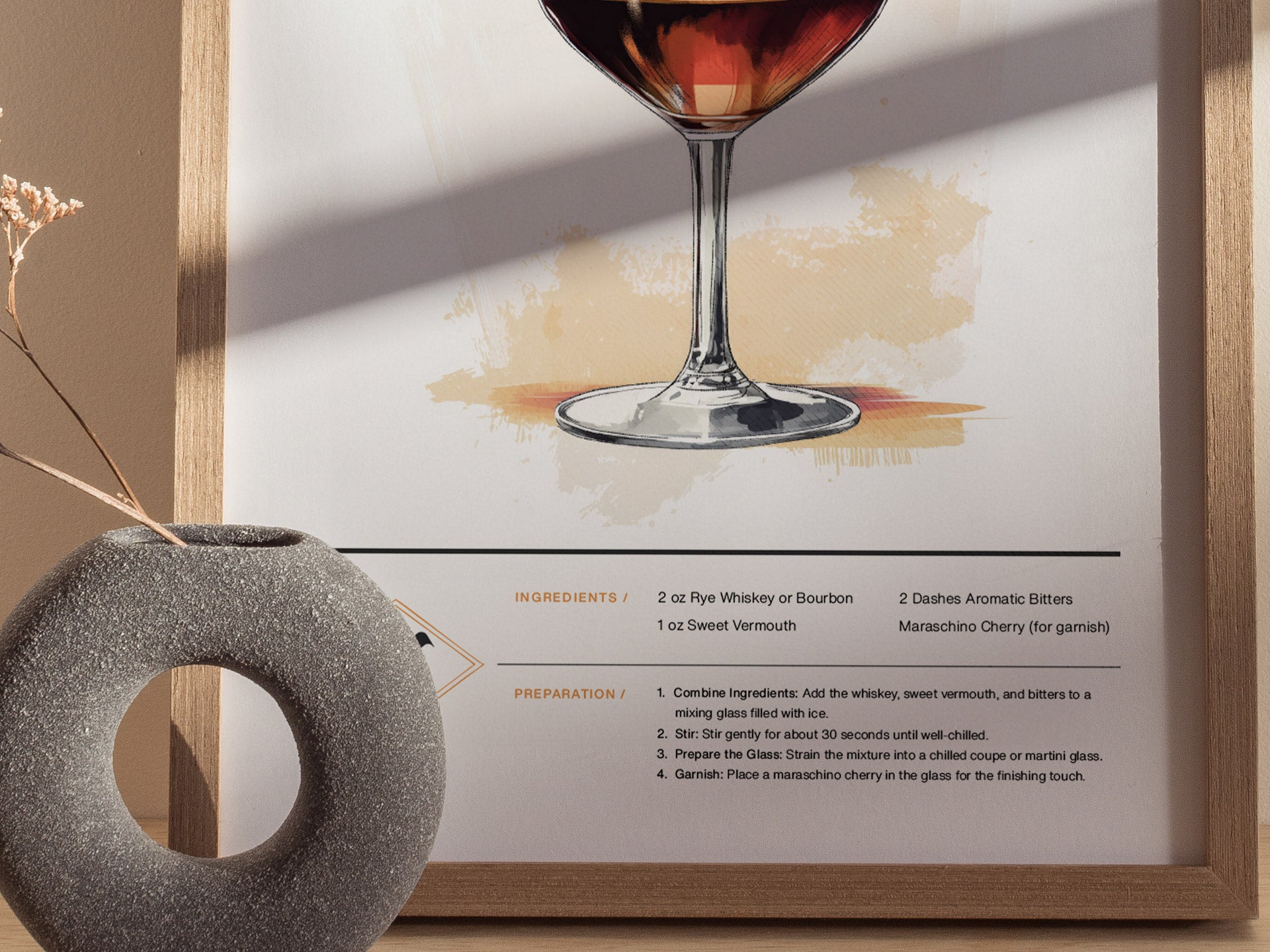 Manhattan Cocktail Poster | Classic Whiskey Kitchen or Bar Art