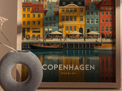 Copenhagen Denmark Poster | Nyhavn Harbor Wall Art | Framed or Unframed