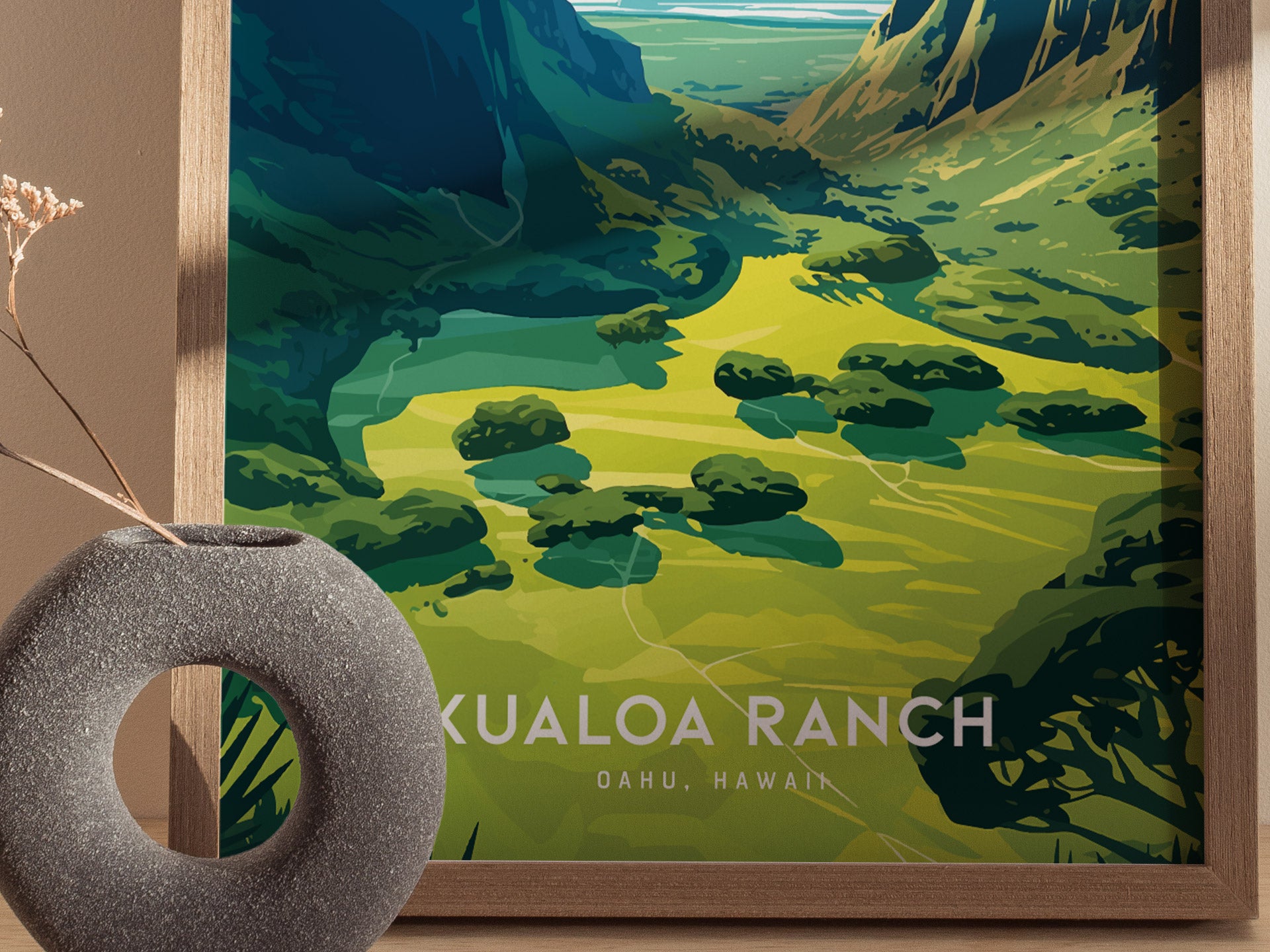 Kualoa Ranch Poster | Oahu Hawaii Jurassic Valley Wall Art