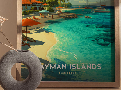Cayman Islands Poster | Caribbean Beach Tropical Travel Print Wall Art | Framed or Unframed