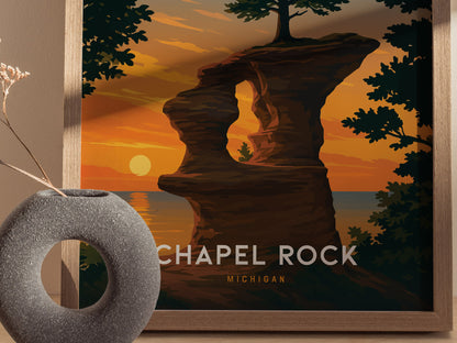 Chapel Rock Michigan Poster | Pictured Rocks Lake Superior Wall Art | Framed or Unframed