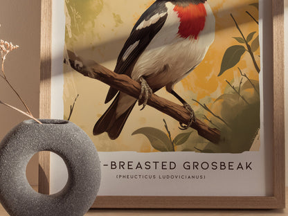 Rose-breasted Grosbeak Art | Songbird Poster Gift for Birdwatchers