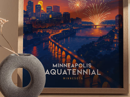 Minneapolis Aquatennial Poster | Stone Arch Bridge Fireworks Art
