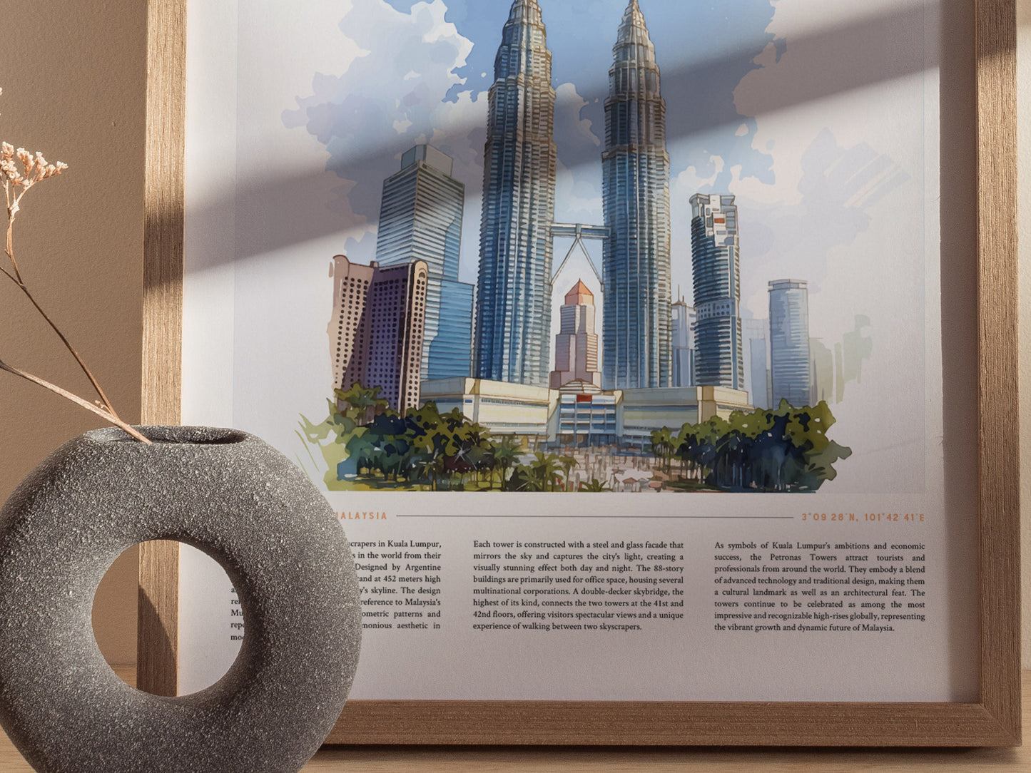 Kuala Lumpur Skyline Poster | Petronas Twin Towers Cityscape Wall Art