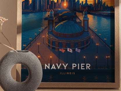 Navy Pier Chicago Poster | Skyline Sunset Wall Art Print