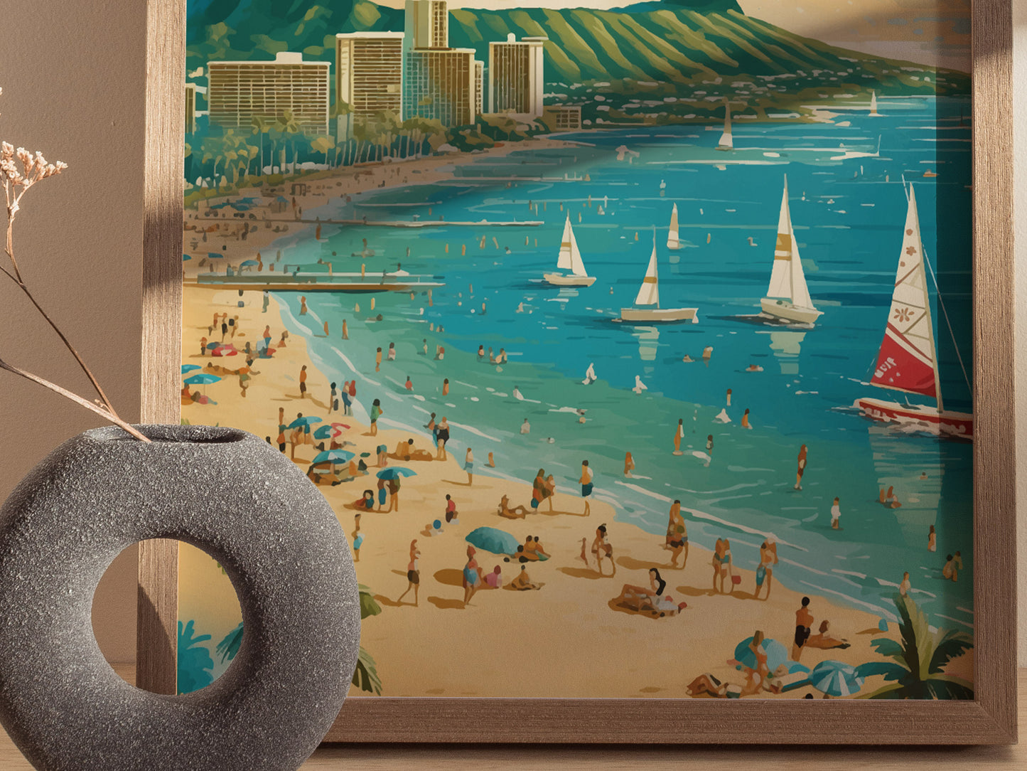 Honolulu Waikiki Poster | Diamond Head Oahu Skyline Wall Art