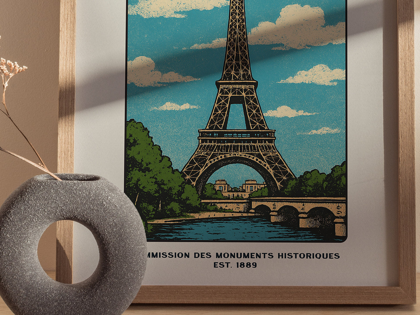 Eiffel Tower Block Print | Vintage Paris France Wall Art | Framed or Unframed