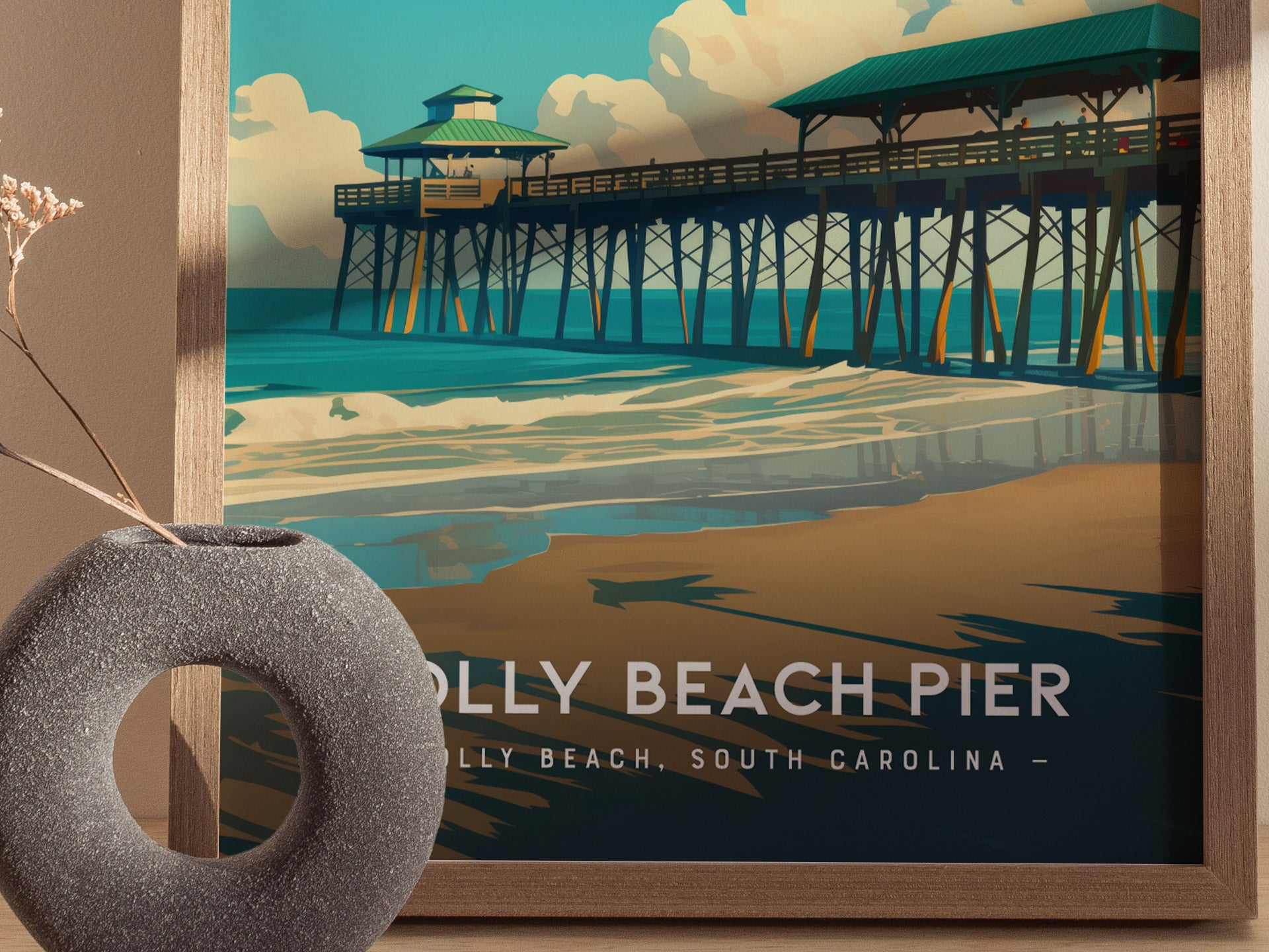 フンデルトヴァッサー ポスター 額装 横長 SAVE THE SEAS Folly Beach Pier Poster | South Carolina Fishing Wall Art | Framed