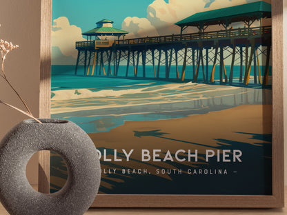 Folly Beach Pier Poster | South Carolina Fishing Wall Art | Framed or Unframed
