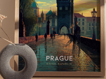Prague Poster | Charles Bridge Sunset Art | Czech Republic Travel