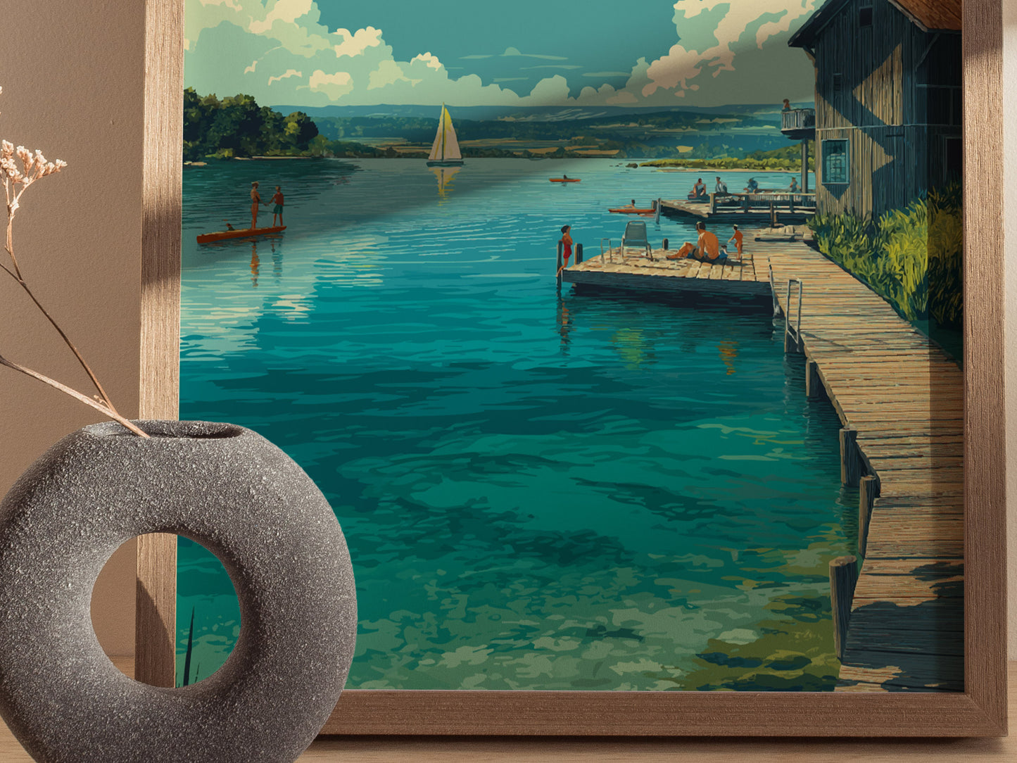 Leelanau Michigan Lake Poster | Rustic Dock Sailboat Wall Art