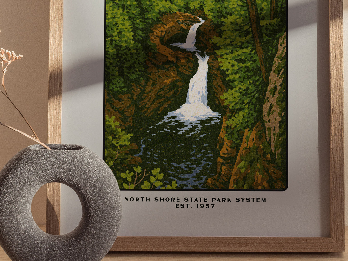 Devils Kettle Block Print | Minnesota Vintage Travel Poster Wall Art | Framed or Unframed