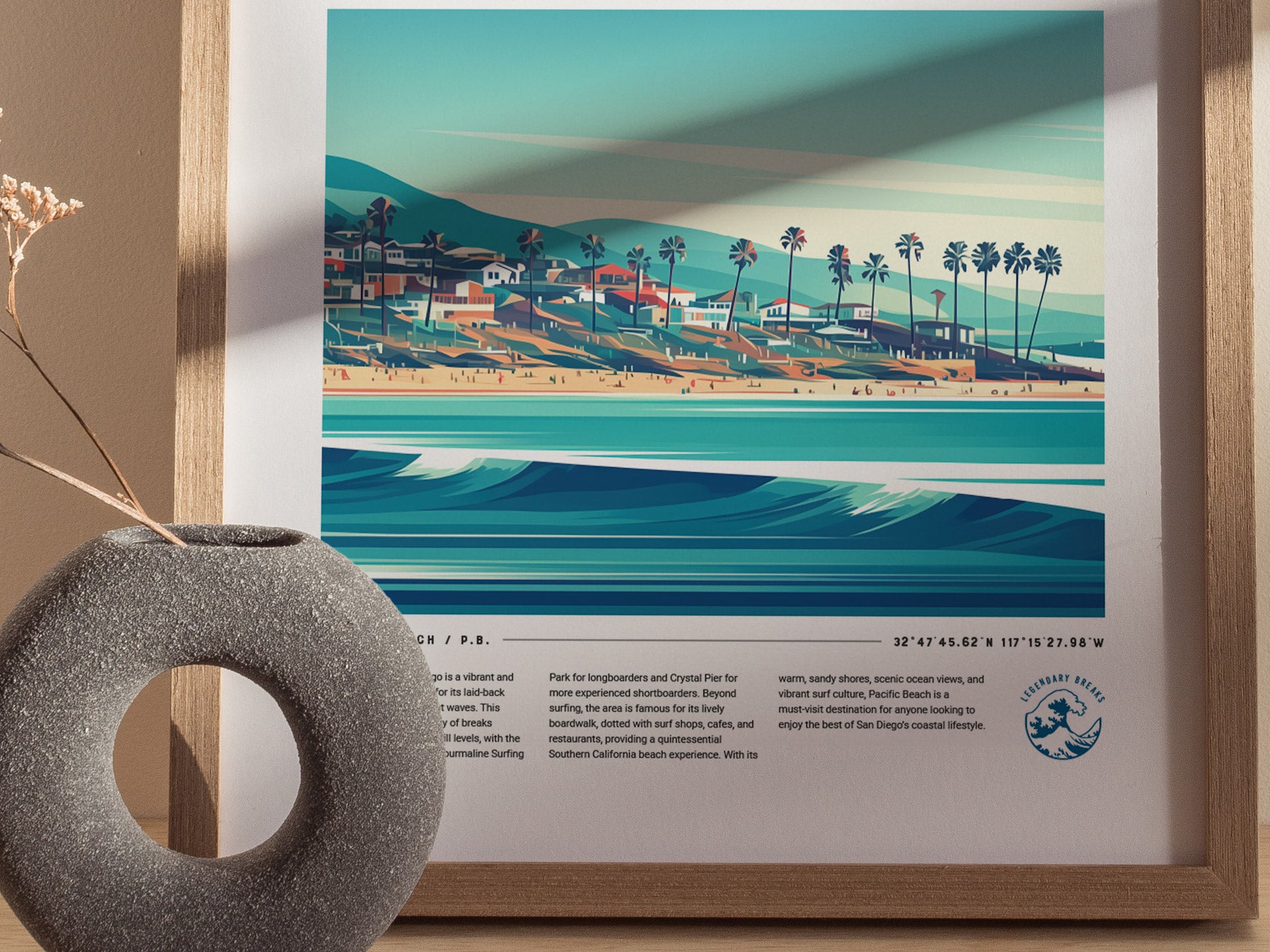 Pacific Beach California Surf Poster | Crystal Pier Surfer Art Print