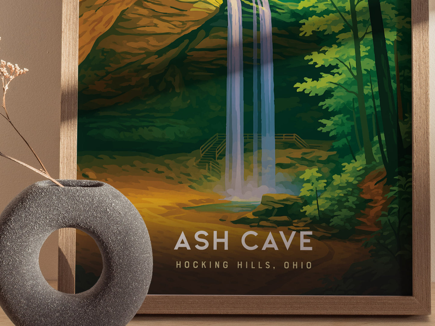 Ash Cave Hocking Hills Poster | Ohio Waterfall Nature Trail Wall Art