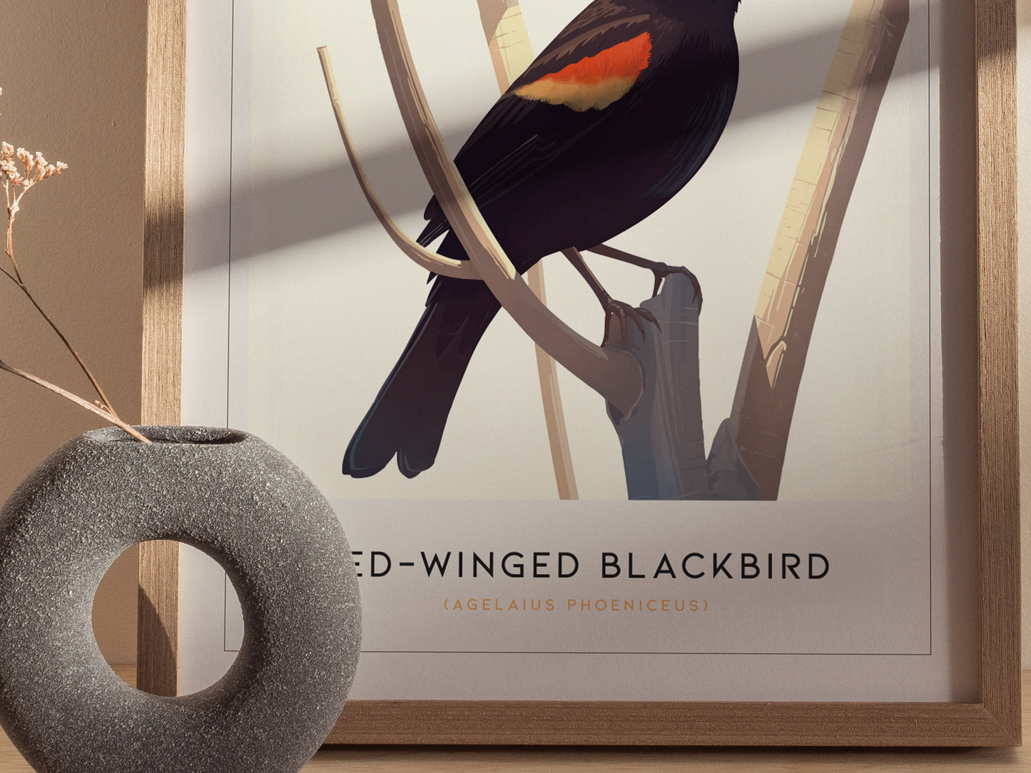 Red-Winged Blackbird Poster | Bird Art Print | Minimalist Nature Gift