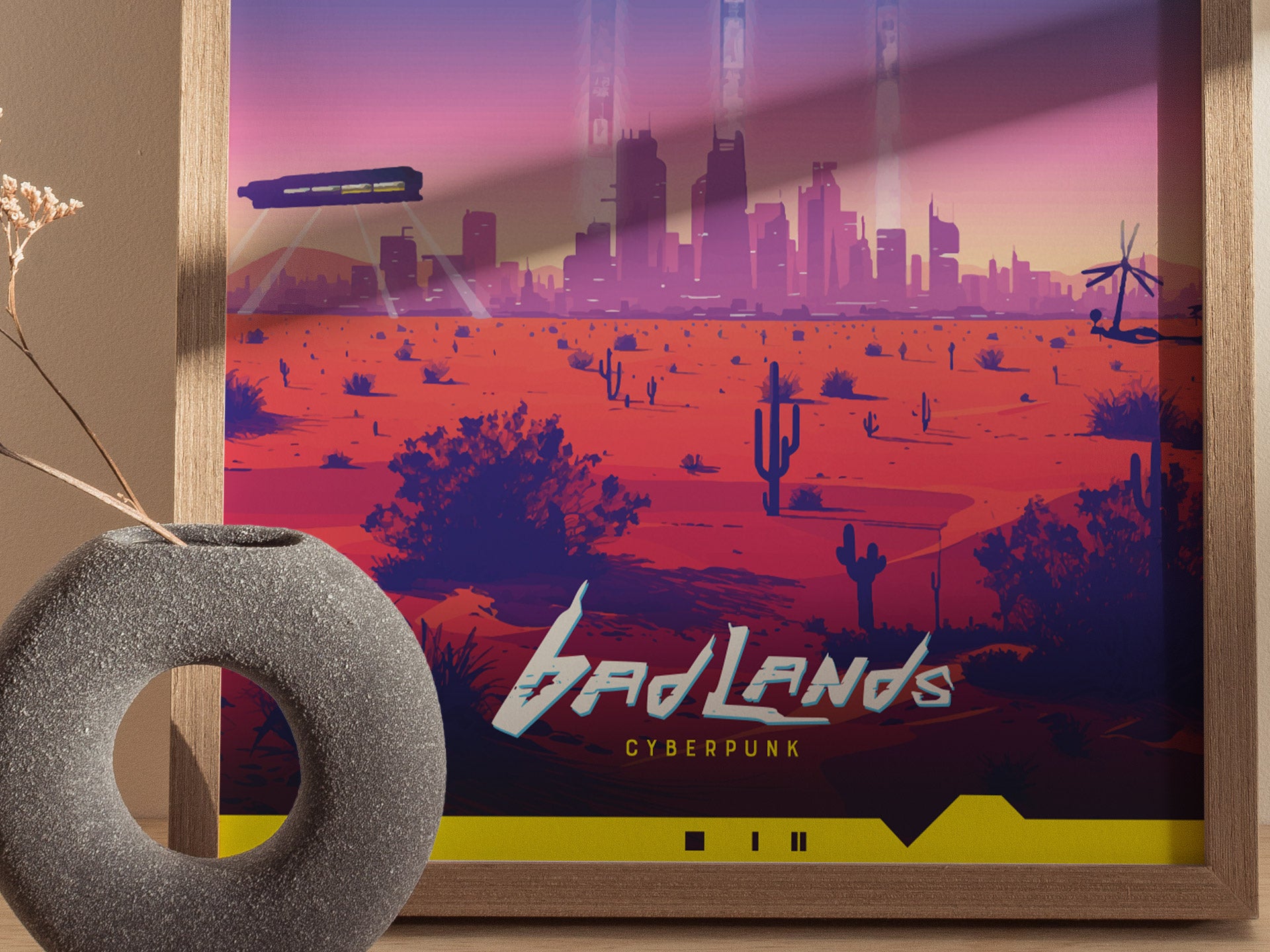 Badlands Cyberpunk Poster | Desert Landscape Gamer Wall Art | Framed or Unframed