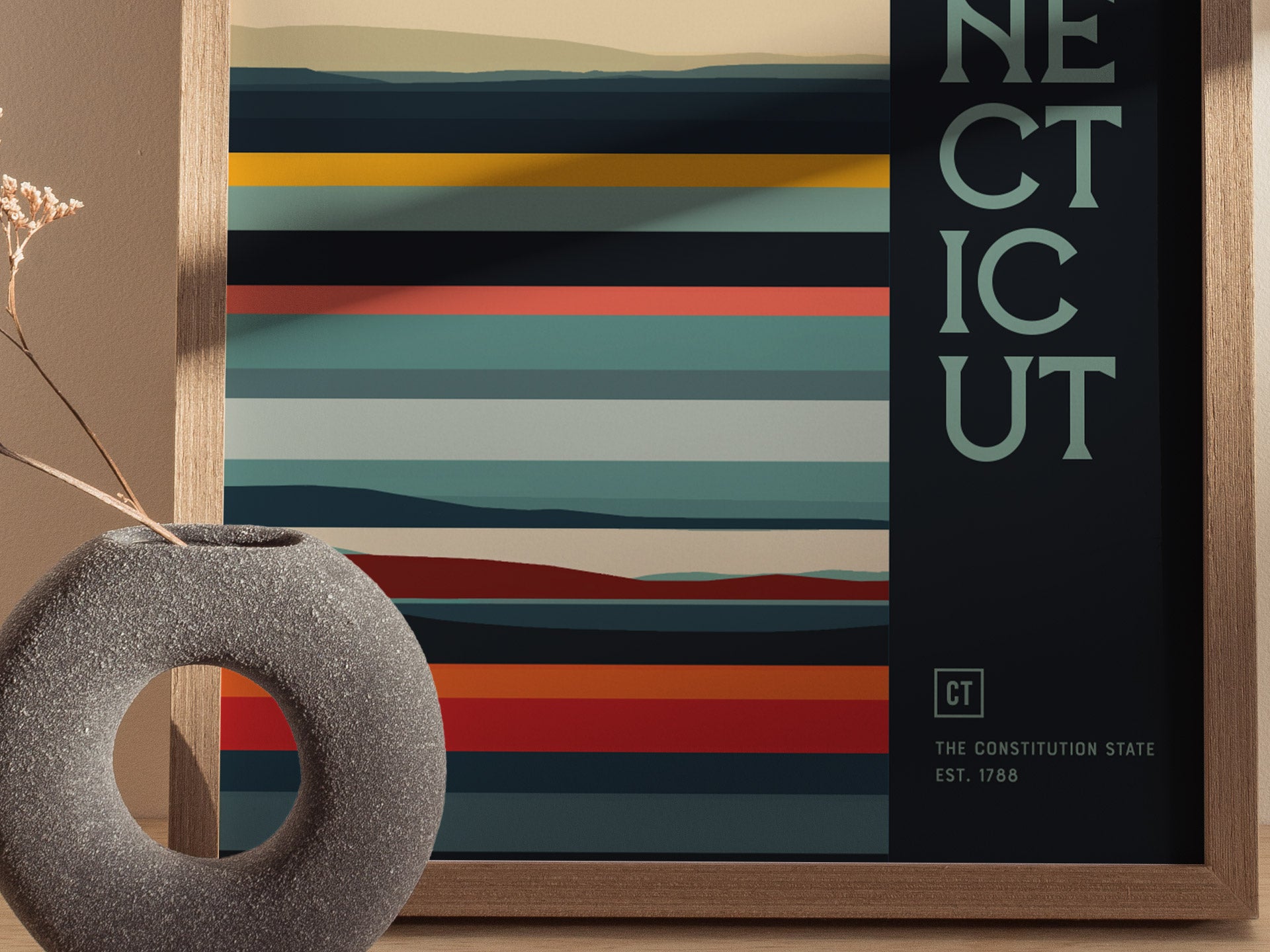 Connecticut Minimalist Design Poster | Abstract US State Wall Art | Framed or Unframed