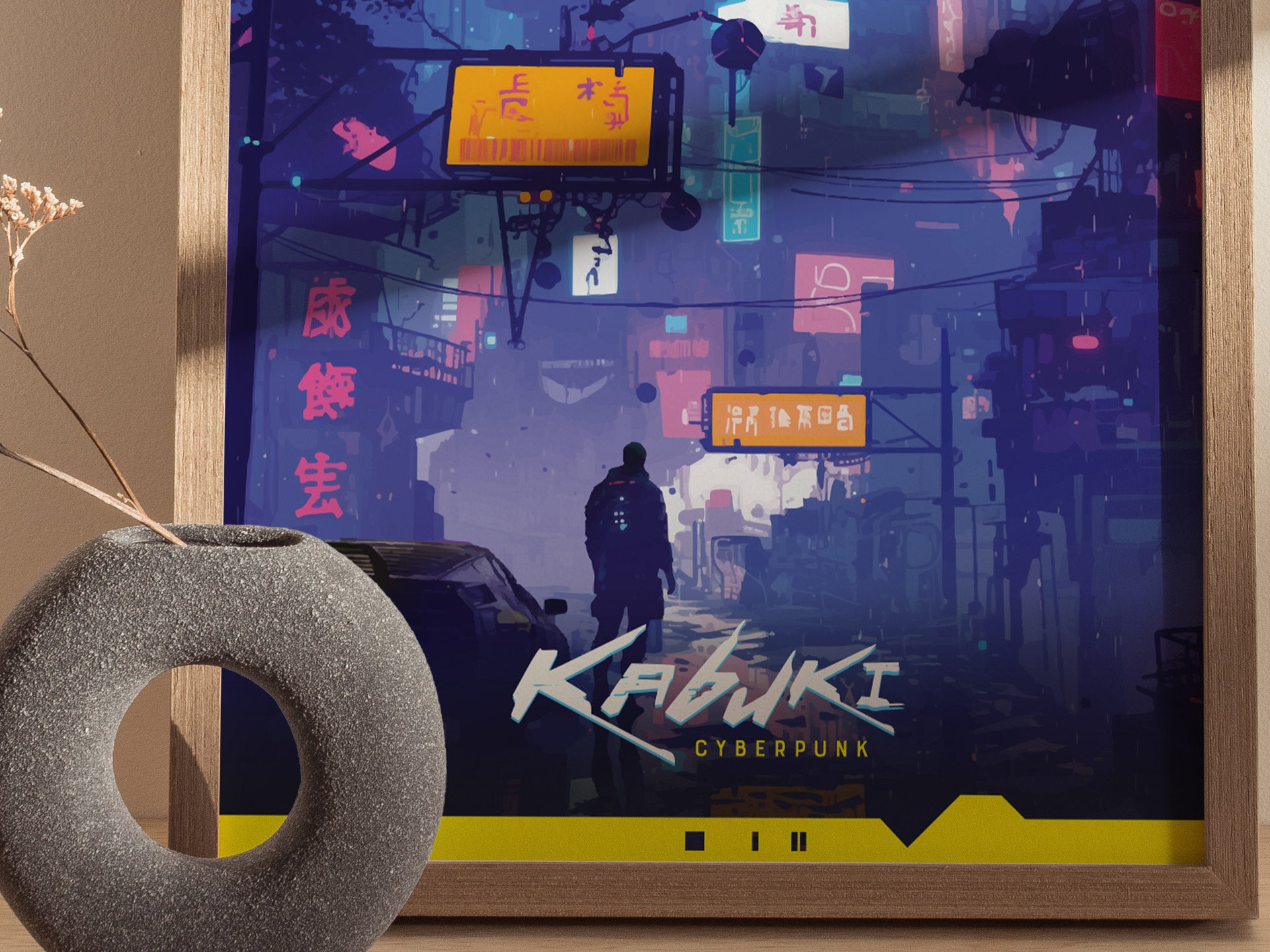 Kabuki Cyberpunk Poster | Night City Neon Market Wall Art