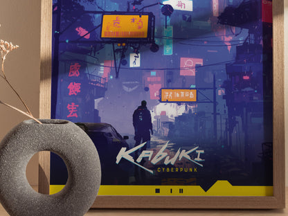 Kabuki Cyberpunk Poster | Night City Neon Market Wall Art