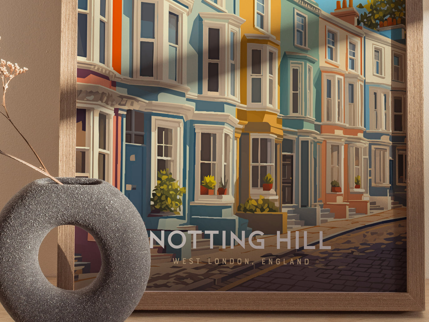 Notting Hill London Poster | Pastel Townhouses Portobello Road Wall Art Print