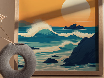 Cambria California Poster | Coastal Sunset Travel Print Wall Art | Framed or Unframed