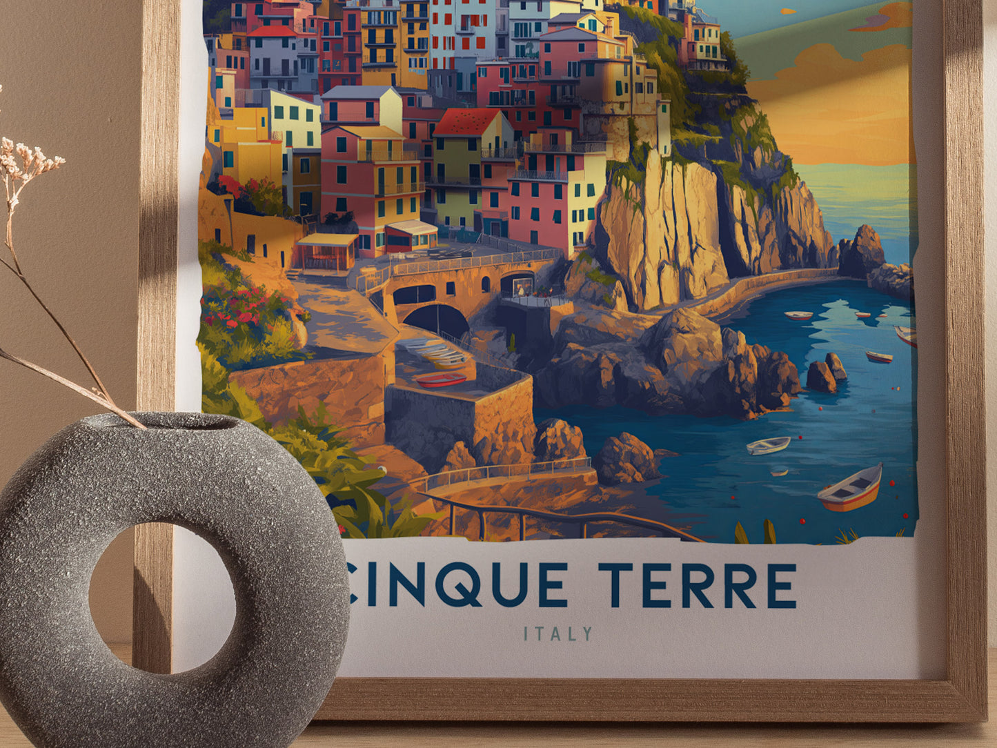 Cinque Terre Poster | Italian Riviera Coastal Wall Art | Framed or Unframed