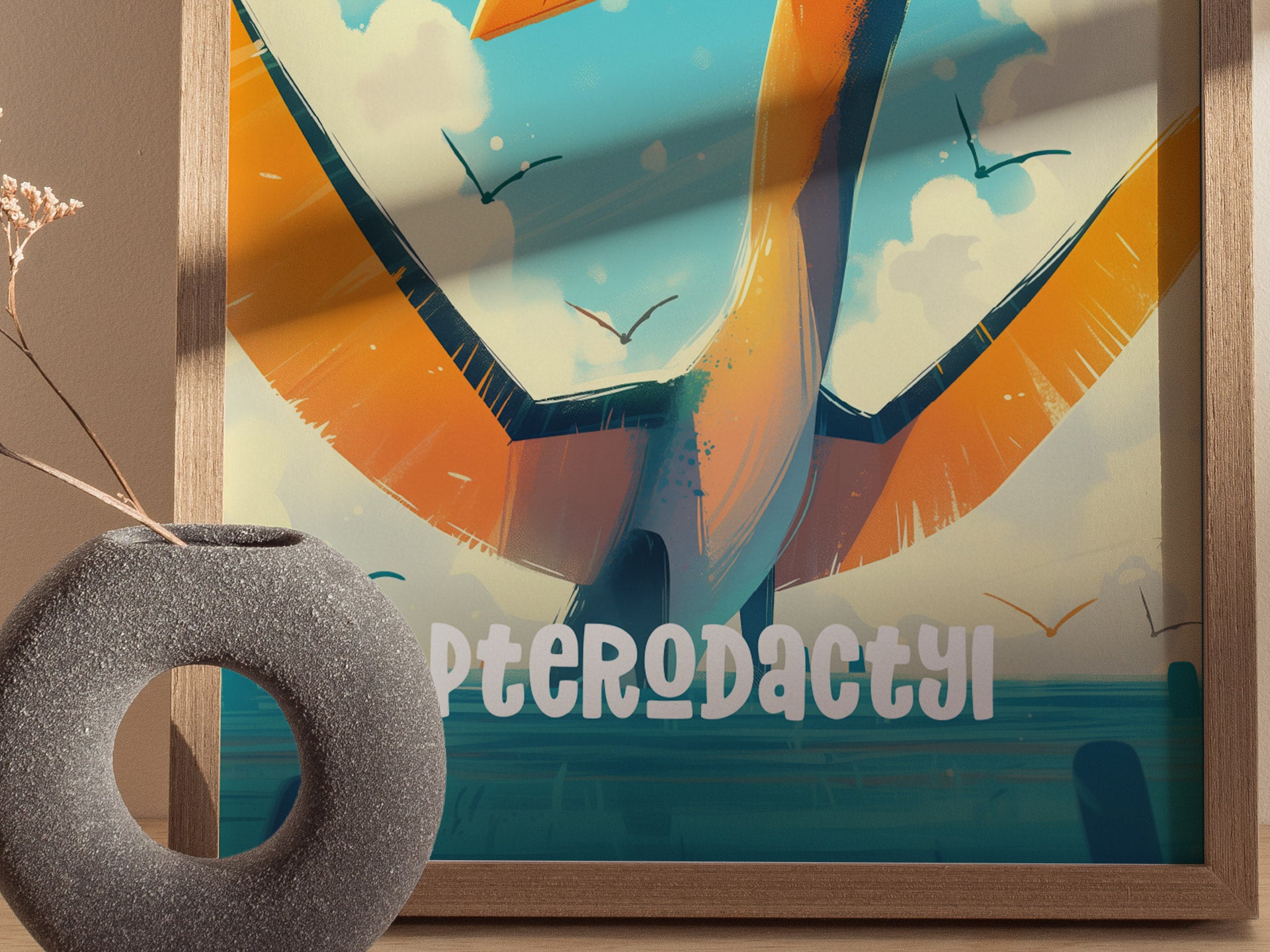 Pterodactyl Poster | Dinosaur Kids Room Wall Art | Nursery Dino Print