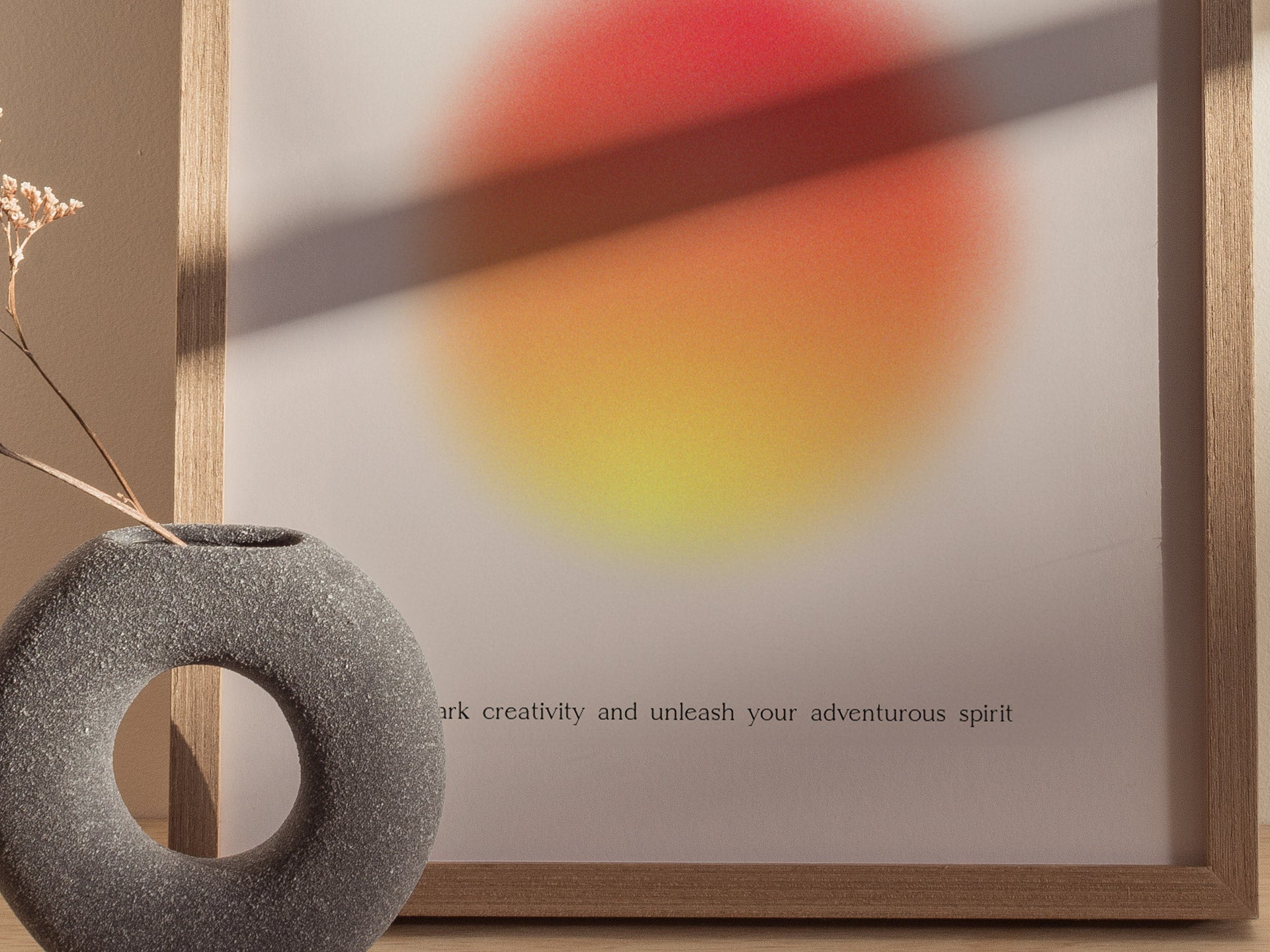 Soft glowing gradient print designed for meditation, mindfulness, and wellness spaces, featuring warm yellow and pink tones.