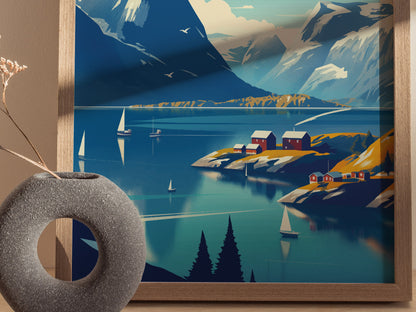 Fjords Norway Poster | Europe Travel Print Wall Art | Framed or Unframed