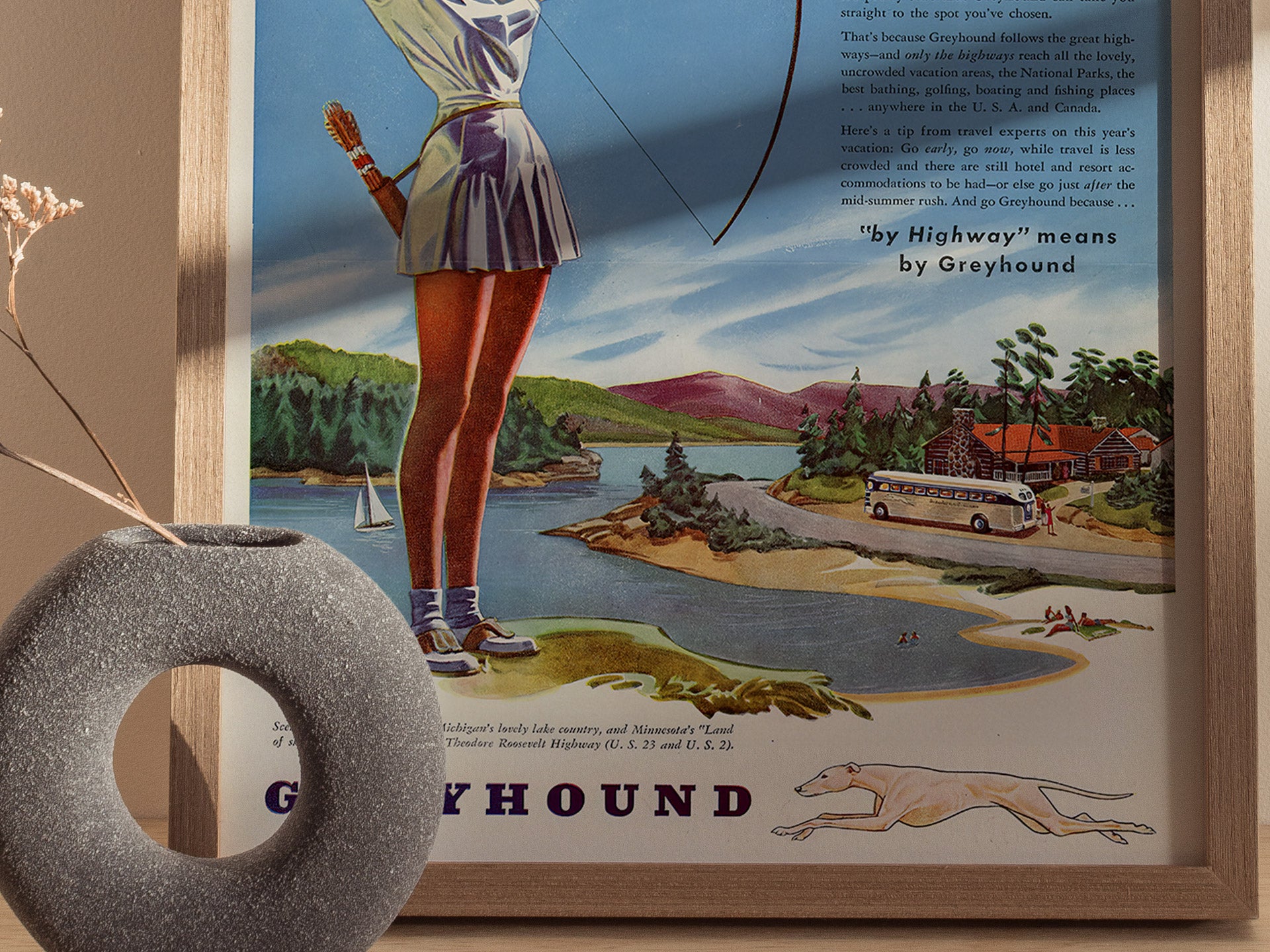 Vintage Greyhound Poster | 1940s Bus Travel Art | Framed or Unframed