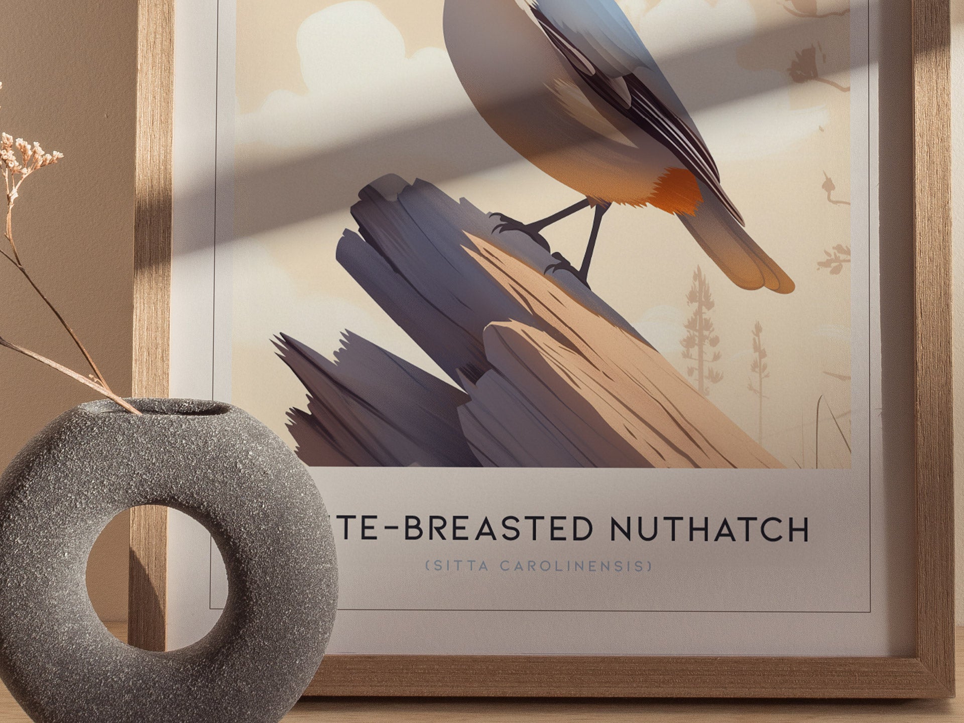 White-Breasted Nuthatch Poster | Minimalist Bird Art Birdwatcher Gift