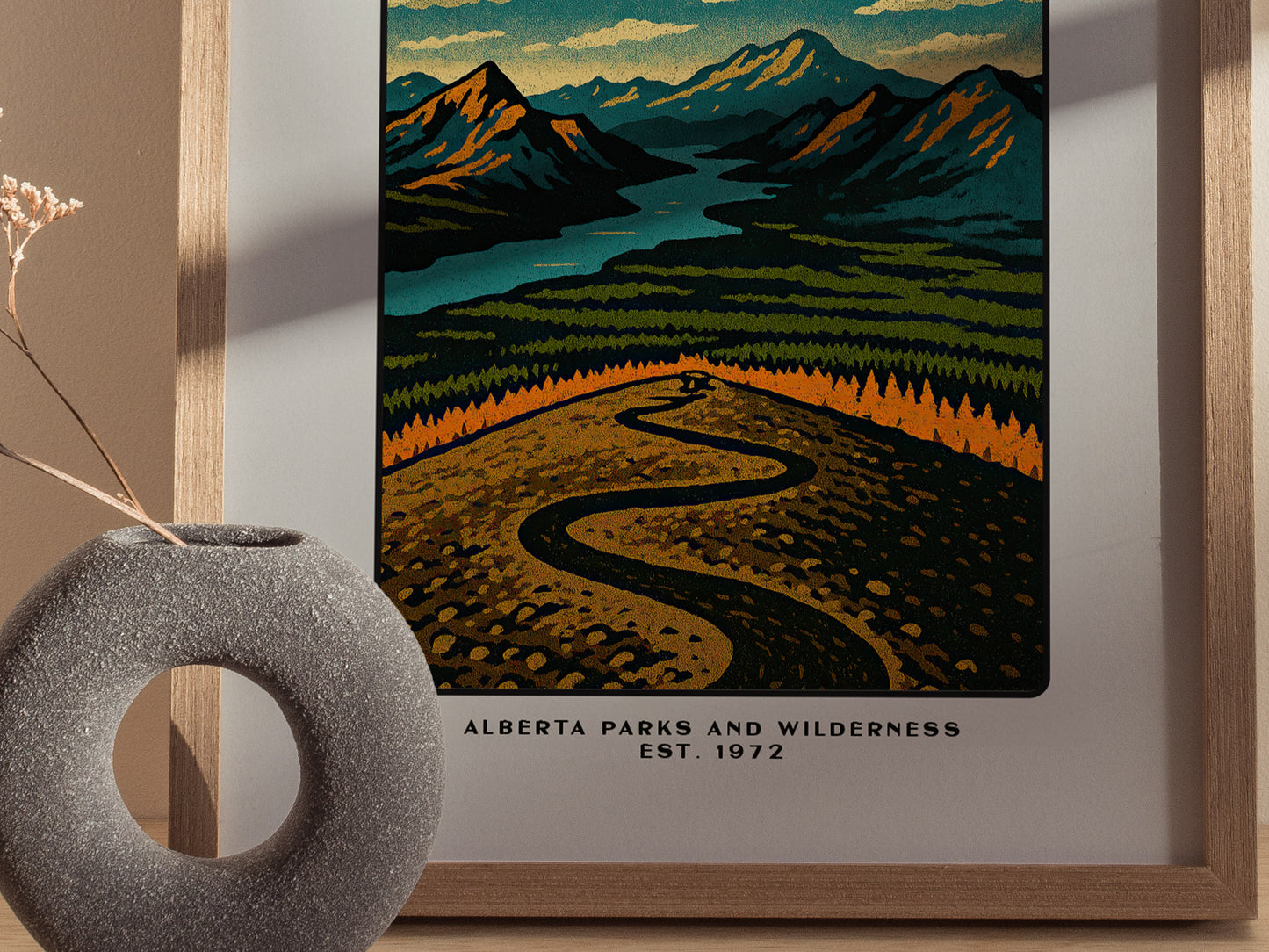 Kananaskis Ridge Poster | Vintage Canadian Rockies Block Print Art