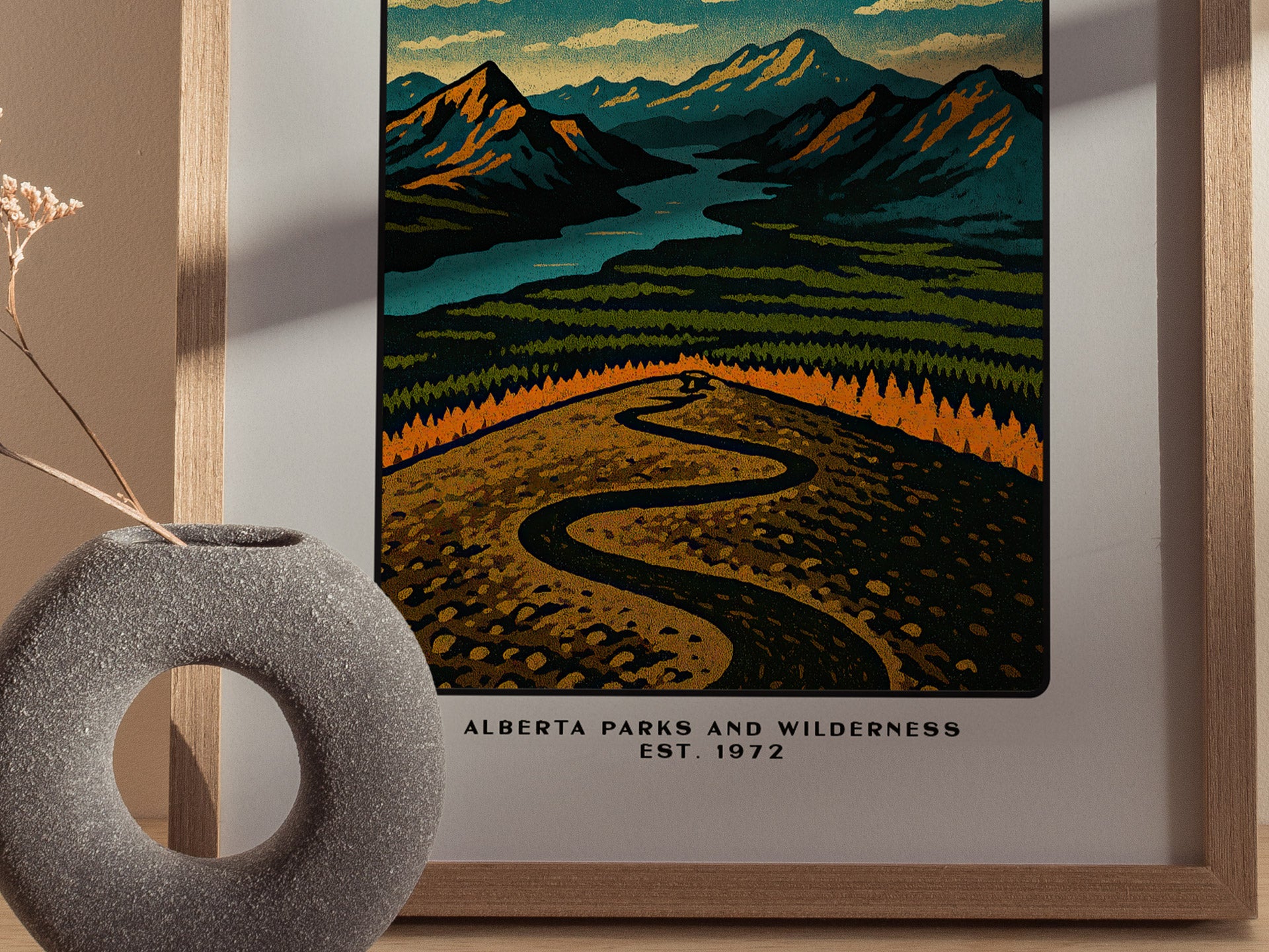 Kananaskis Ridge Poster | Vintage Canadian Rockies Block Print Art