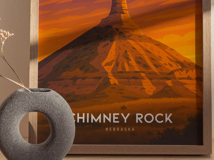 Chimney Rock Nebraska Poster | Vintage Western Landscape Travel Art