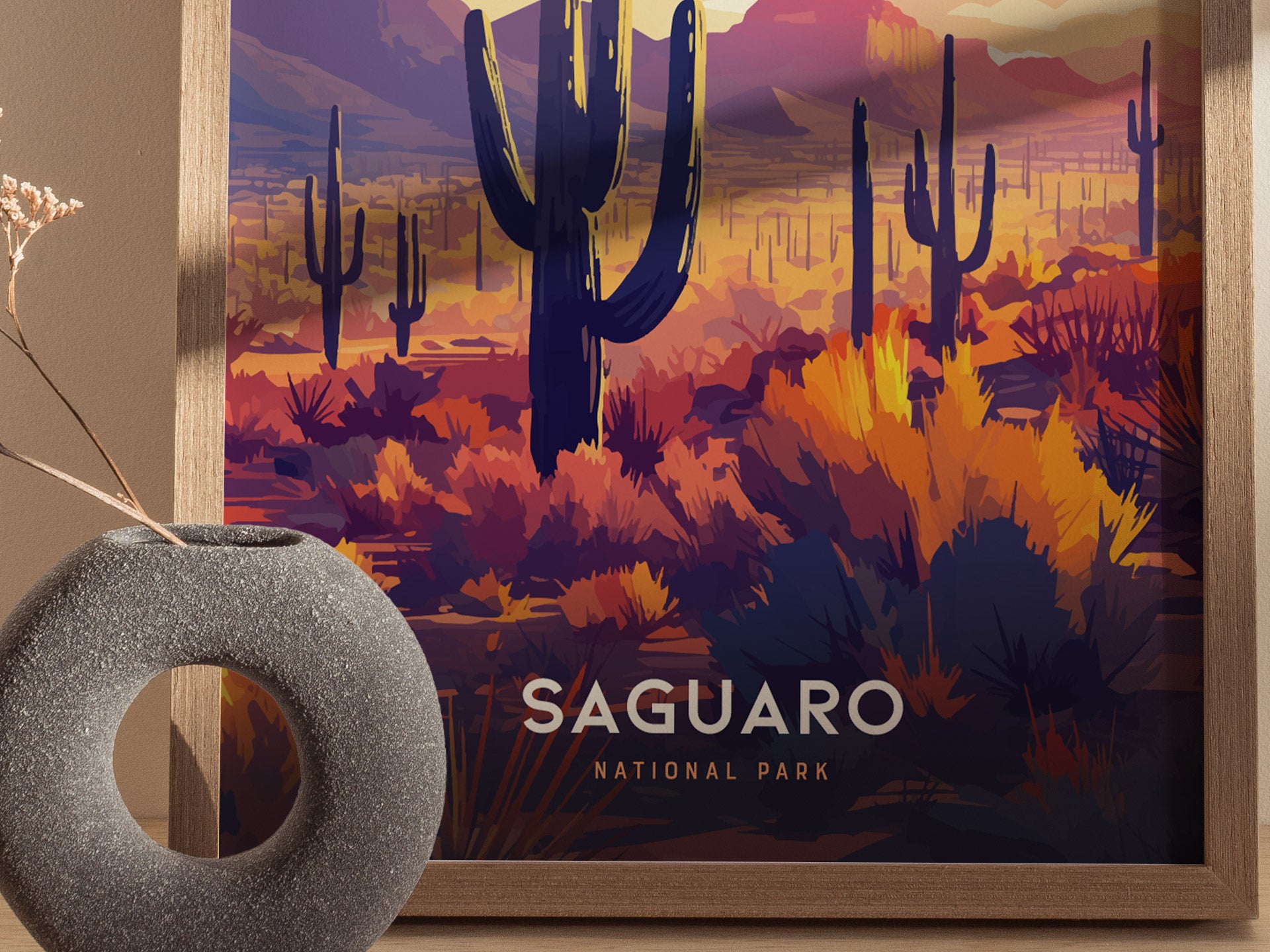 Saguaro National Park Poster | Arizona Desert Art | Sonoran Cacti Landscape