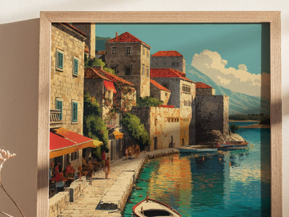 Perast Montenegro Poster | Bay of Kotor Coastal Wall Art Print