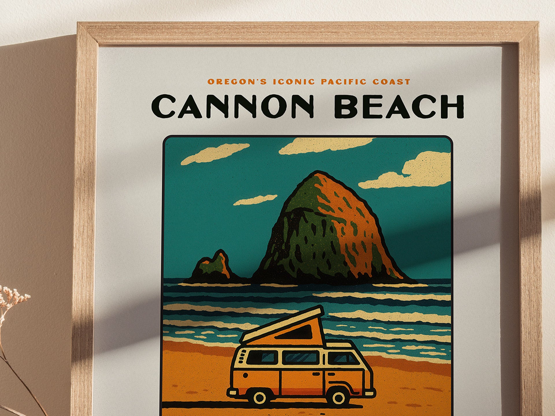 Cannon Beach Oregon Vintage Poster | Haystack Rock Pacific Coast Wall Art