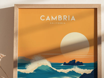 Cambria California Poster | Coastal Sunset Travel Print Wall Art | Framed or Unframed