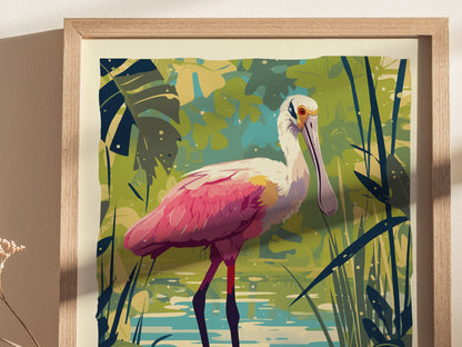 Roseate Spoonbill Art | Florida Pink Bird Poster Wildlife Gift
