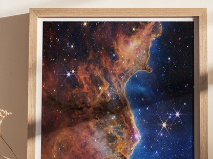 Close-up detail of Carina Nebula NGC 3324 cosmic cliffs from NASA photo