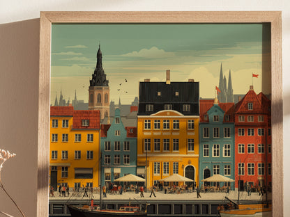 Copenhagen Denmark Poster | Nyhavn Harbor Wall Art | Framed or Unframed