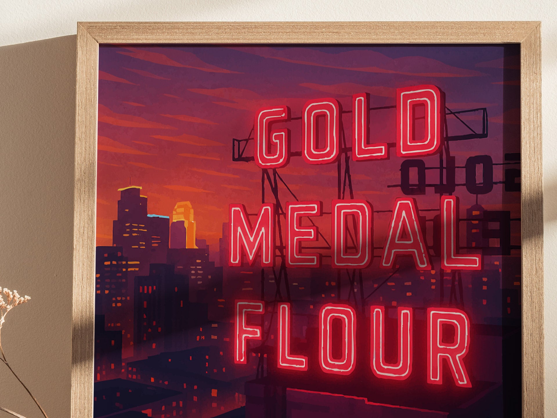 Minneapolis Poster | Gold Medal Flour Sign Night Skyline Art