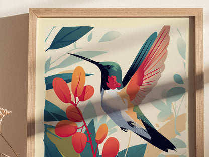 Ruby-Throated Hummingbird Poster | Bird Art | Nature Wildlife Print