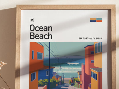 Ocean Beach San Francisco Surf Poster | California Surfer Wall Art Print