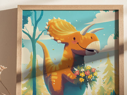 Triceratops Poster | Adventure Dinos Kids Room Art | Dinosaur Nursery