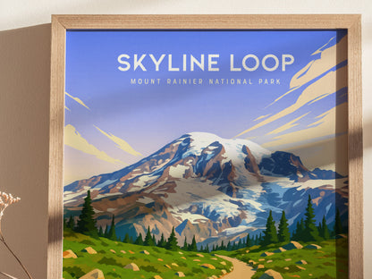 Skyline Loop Trail Poster | Mount Rainier Art | Washington Hiking Print