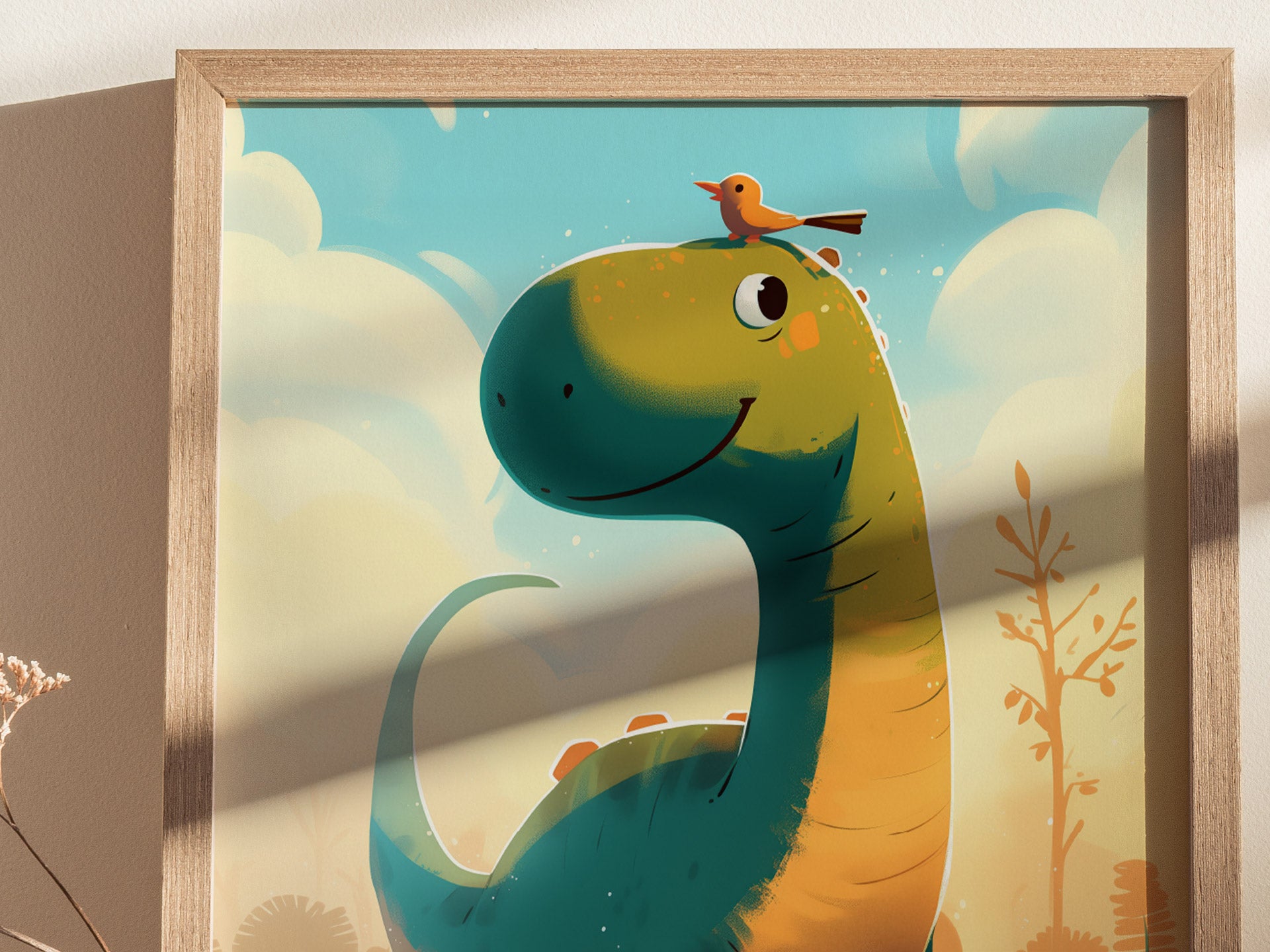 Brontosaurus Cute Dinosaur Poster | Kids Room Nursery Wall Art | Framed or Unframed