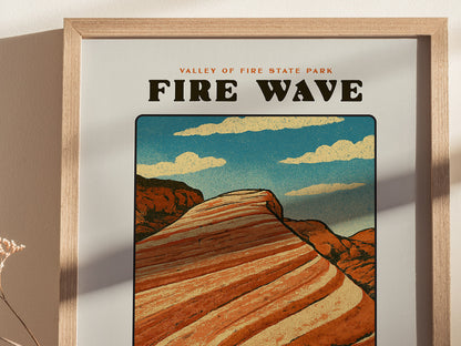 Fire Wave Valley of Fire Block Print | Vintage Nevada State Park Desert Wall Art | Framed or Unframed